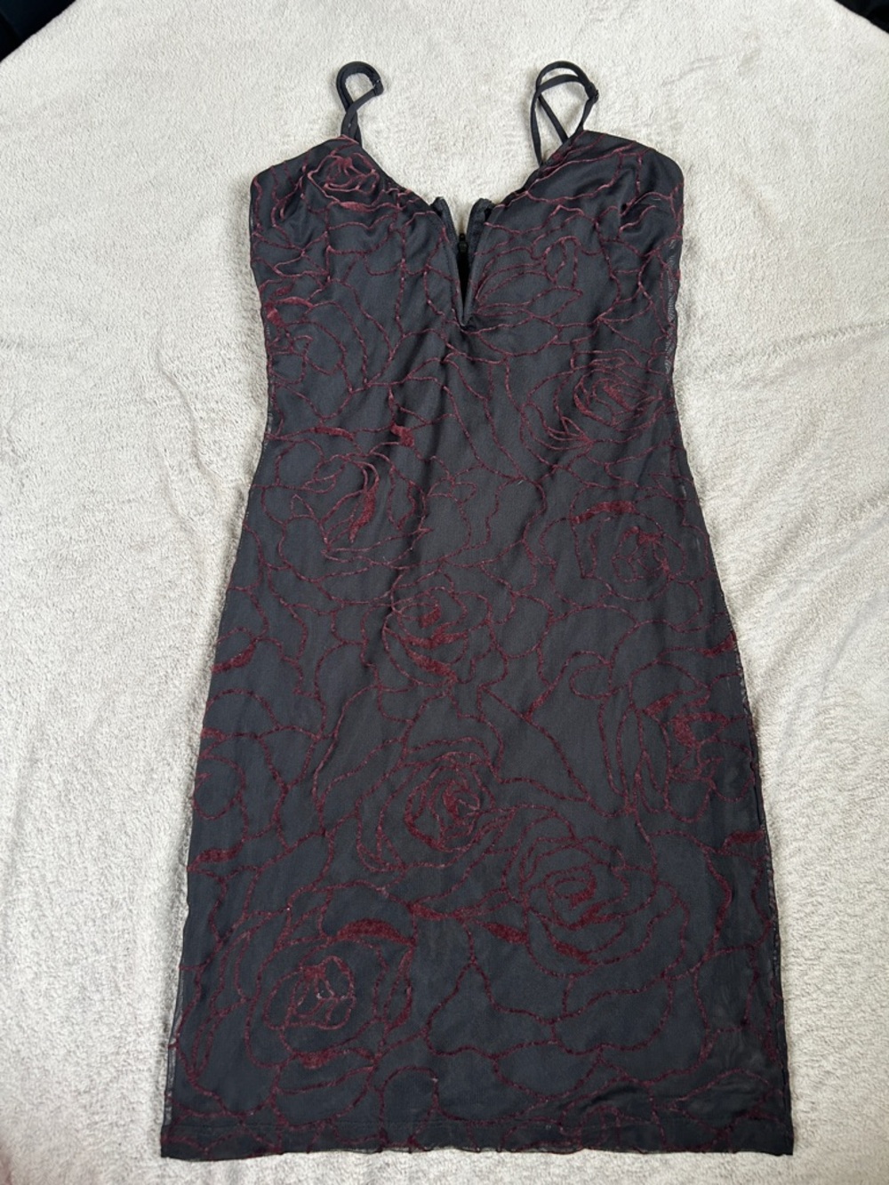 Charlotte Russe Black Dress with Burgundy Floral Lace
